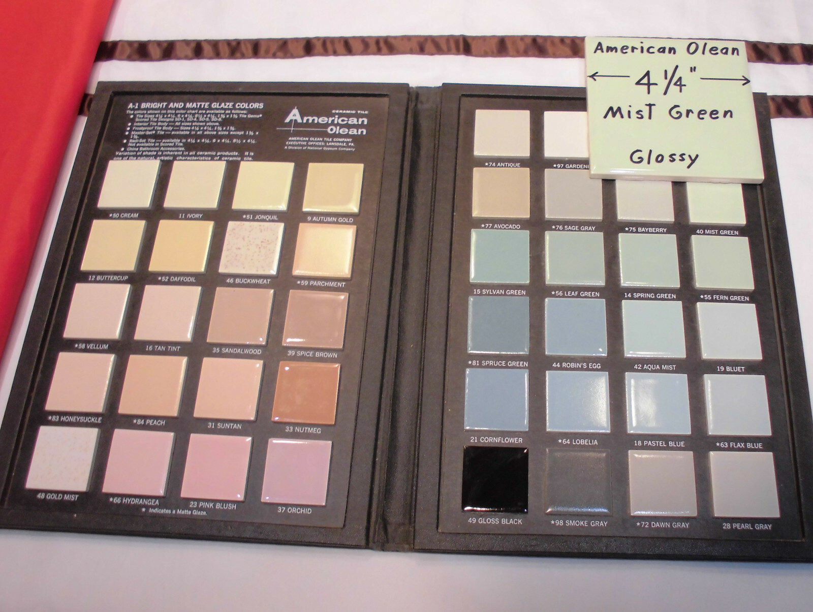 1 pc. Mist Light Green: Glossy Ceramic Tile by American Olean 4-1/4″ NOS