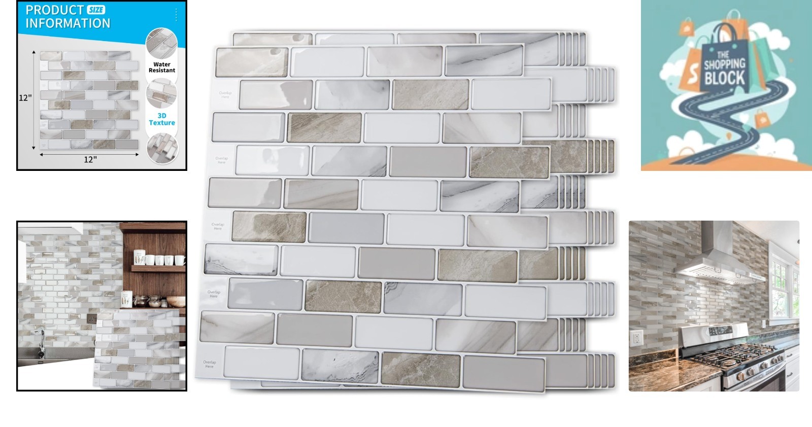 Beige & White 10-Sheet Peel & Stick Backsplash Tile, Modern, Waterproof