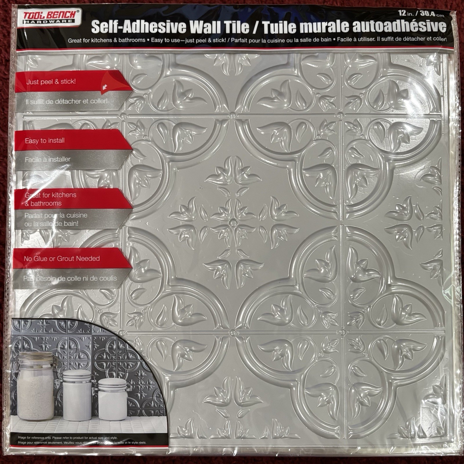 LOT OF 21 Tool Bench Hardware Self- Adhesive Wall Tile 12″ in Gray Tin