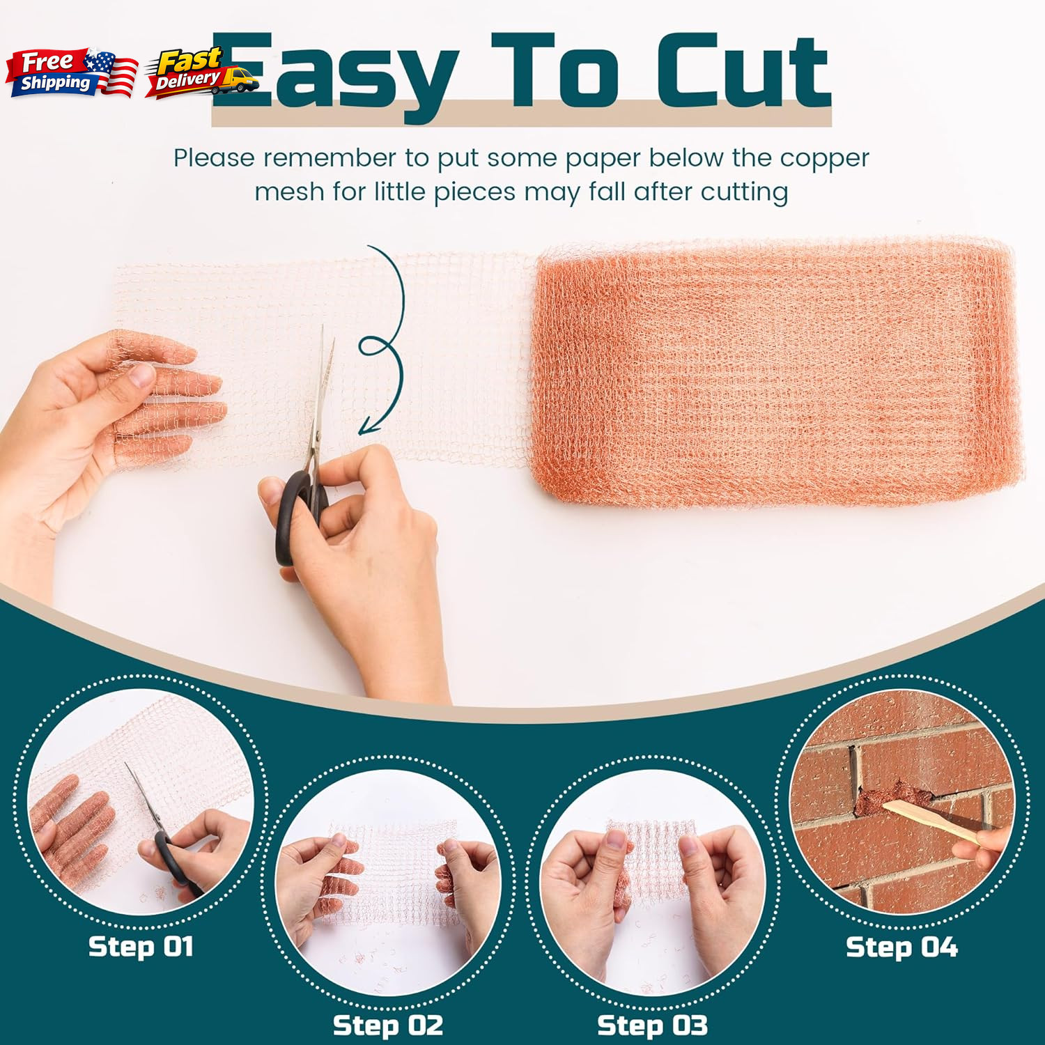 4in x 30ft Pure Copper Mesh Roll for Rodent Control Rustproof Slug Blocker