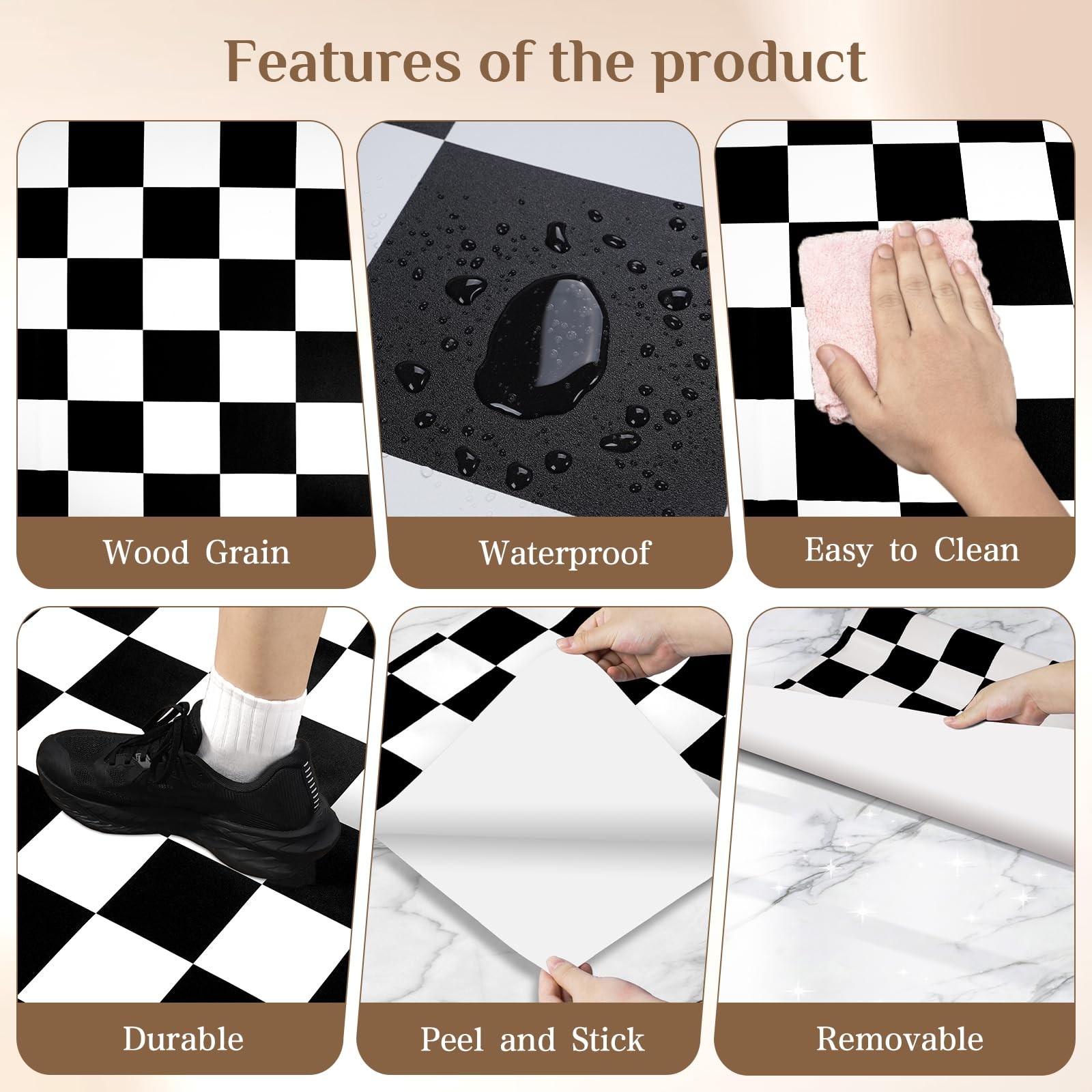 Durteljana Peel and Stick Floor Tiles Vinyl Flooring Roll 23″x 393″/64 Sq.Ft