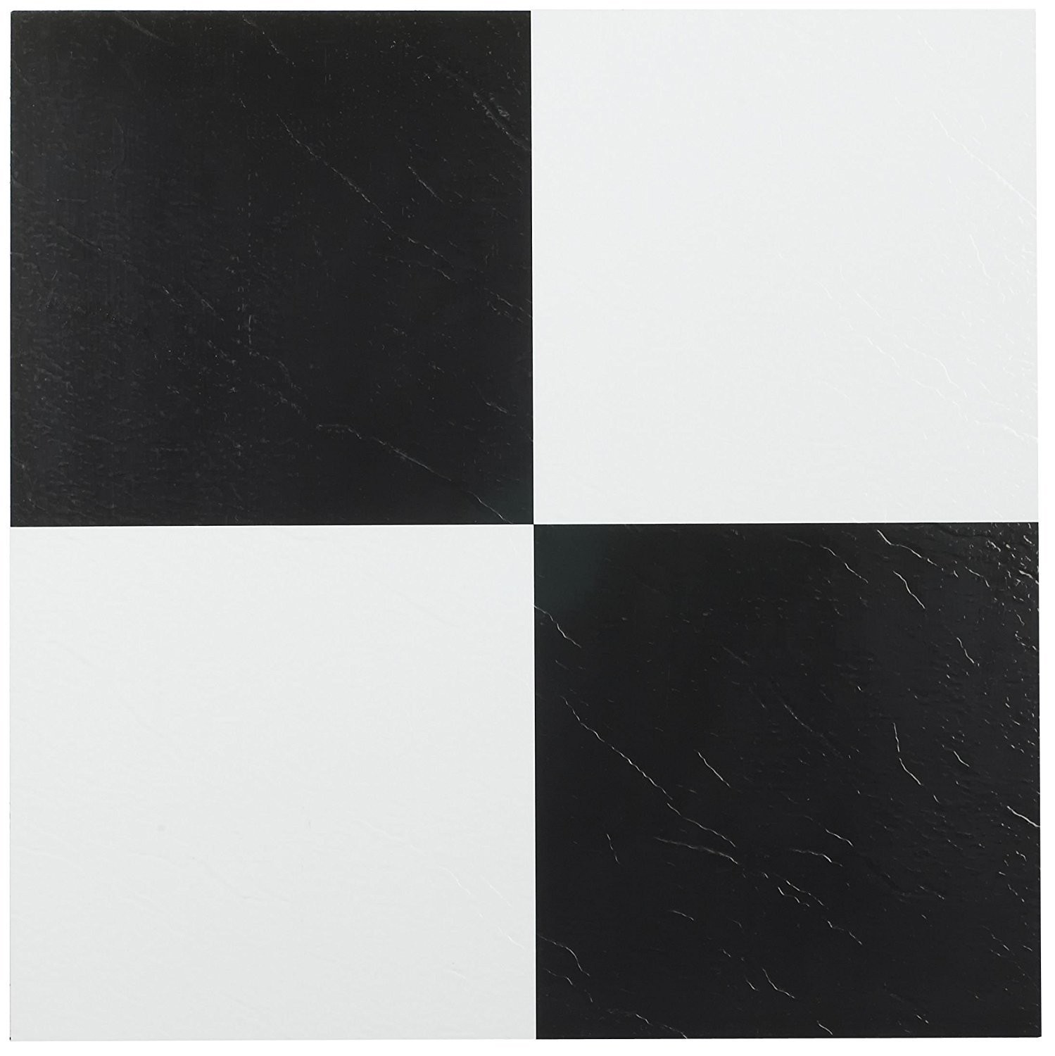 12 Inch Vinyl Floor Tiles Black White Peel and Stick Flooring 20 Pack