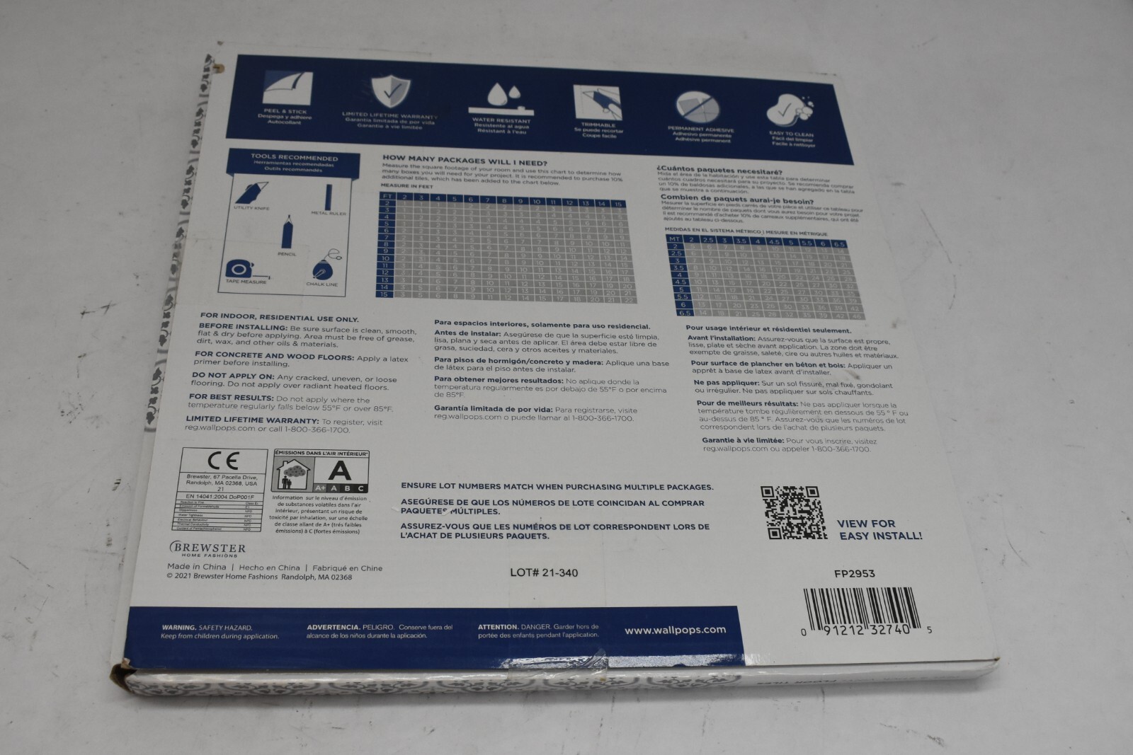Floor Pops Peel & Stick Floor Tiles FP2953 Remy Gray 12″ x 12″ x .06″ 10 Pack