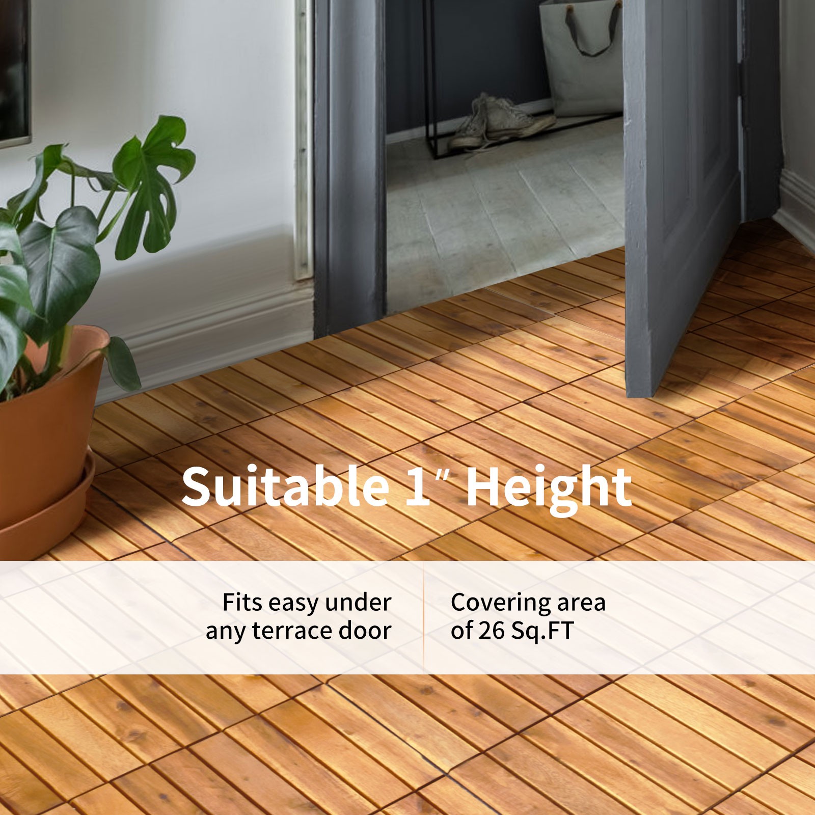 Costway 27PCS Patio Interlocking Tiles Acacia Slat Wood Garden Outdoor &Indoor