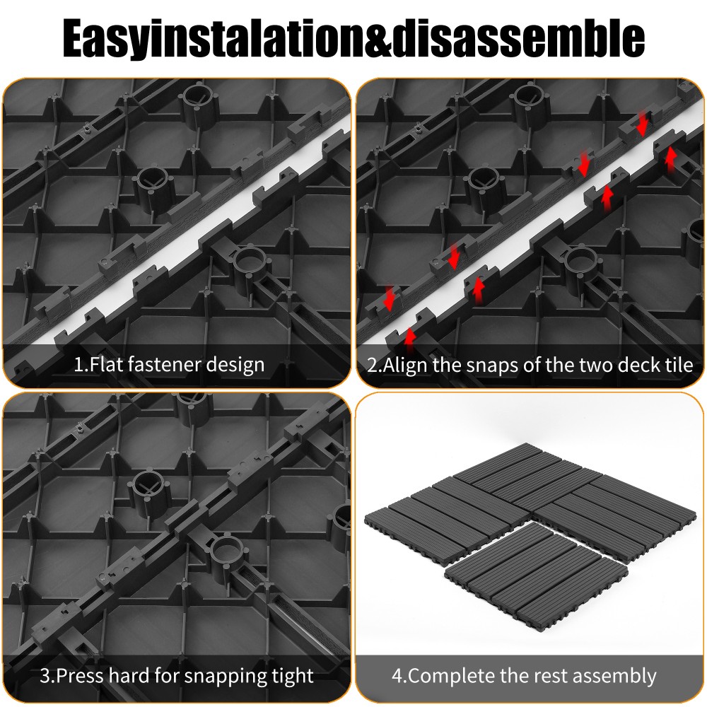 44x Plastic Interlocking Decking Tiles Terrace Decking Tiles, 12 X 12 Inches