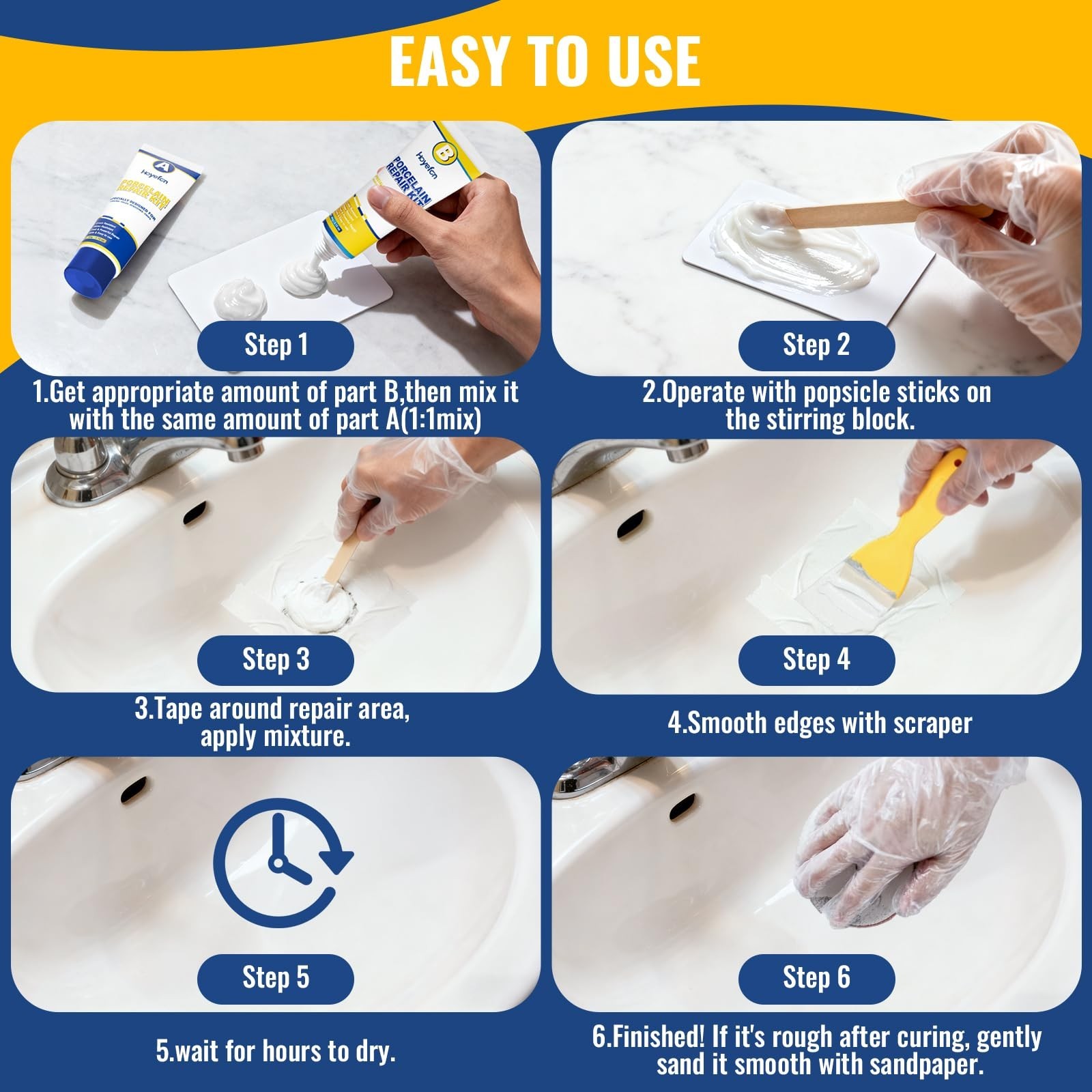 Porcelain Repair Kit White,Tub Chip and Bathtub Repair Kit for Chips, Cracks,…