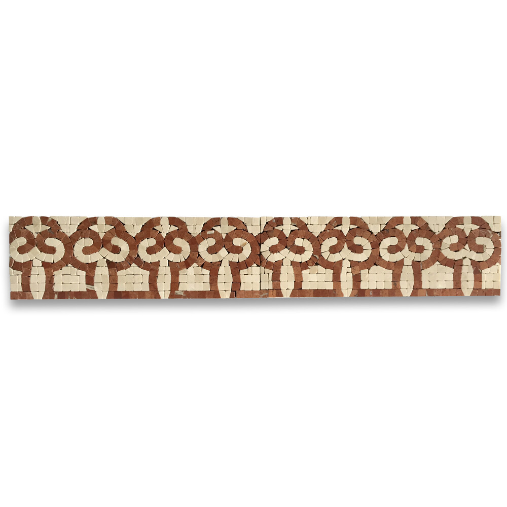 B0012P Marble Mosaic Border Bathroom Listello Tile Posy Rojo 4×12 Polished
