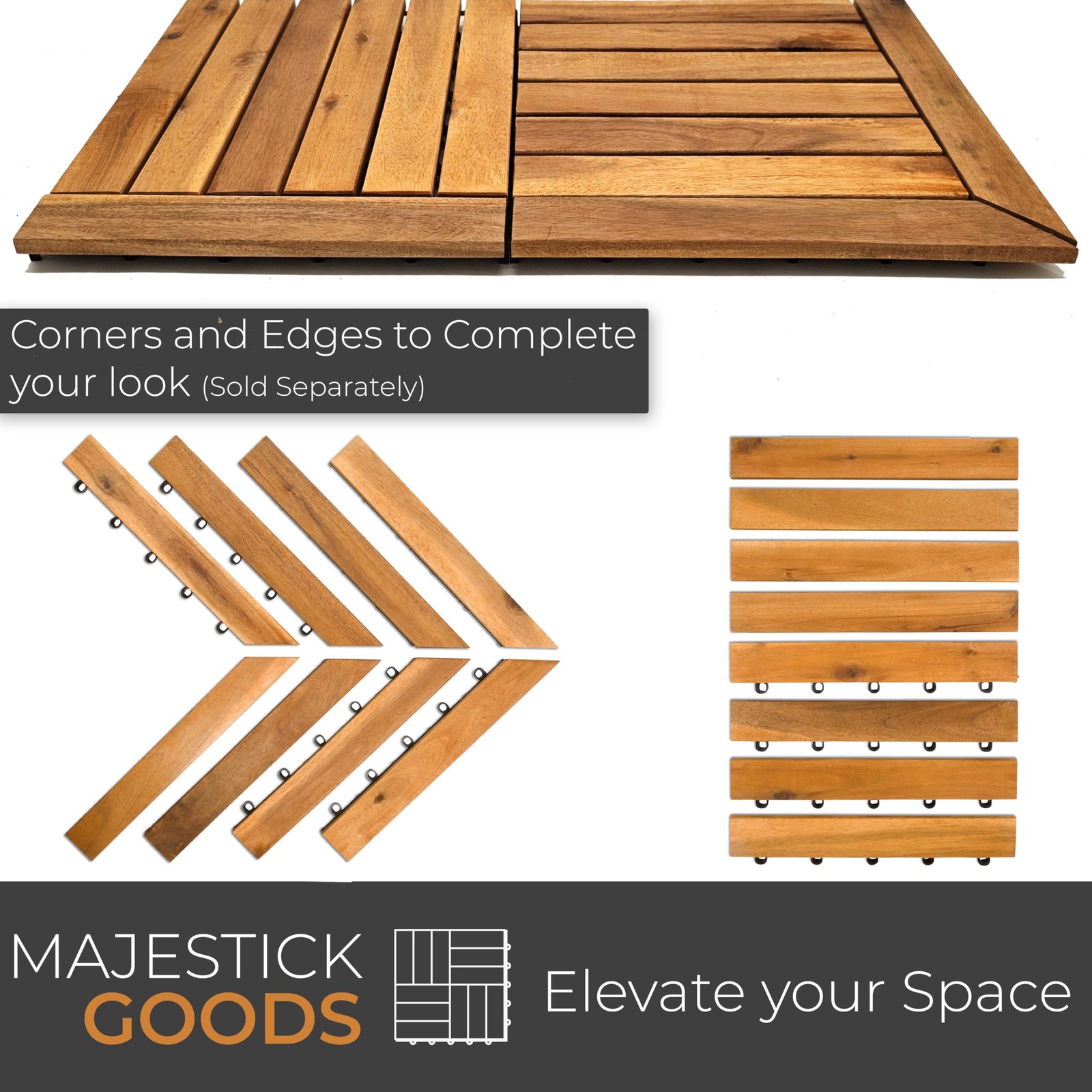 Interlocking Long Slat Deck Tiles, Acacia Wood Interlocking Deck Tiles – Easy…