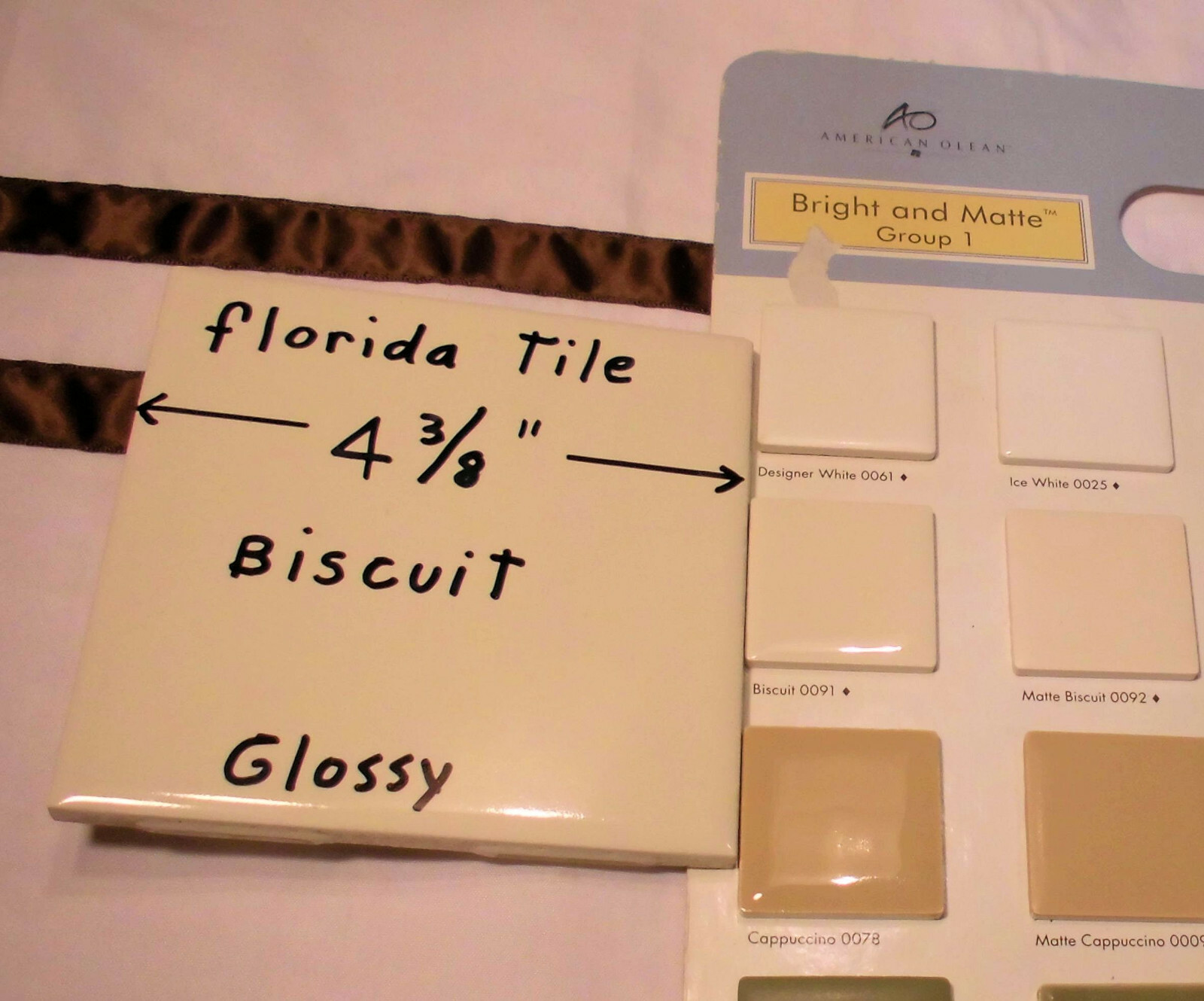 1 pc. Biscuit Glossy Ceramic Tile 4-3/8″ by Florida Tile Co. NOS off-white