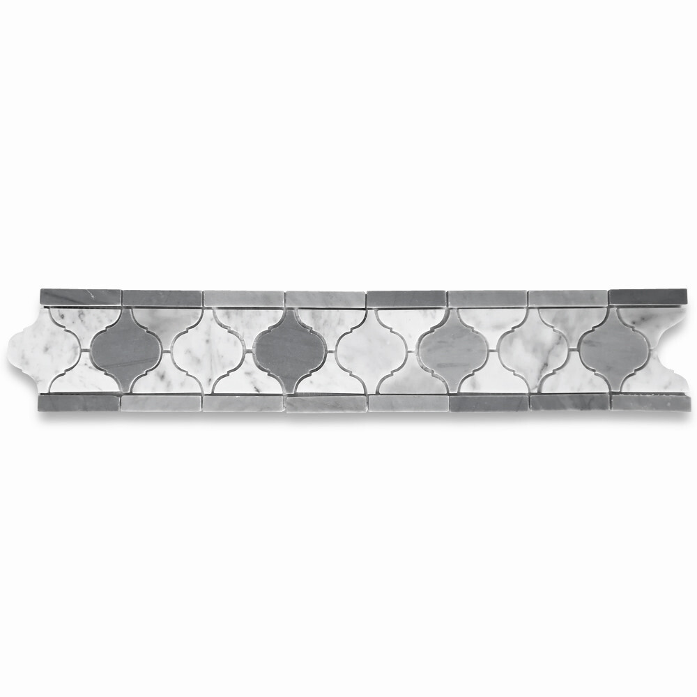 C892B3XP Carrara Venato Marble Arabesque Baroque Border Tile Mix Gray Polished
