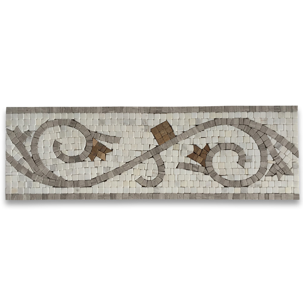 B0078T Marble Mosaic Border Listello Accent Tile Floral White Wooden 5.9×18.5