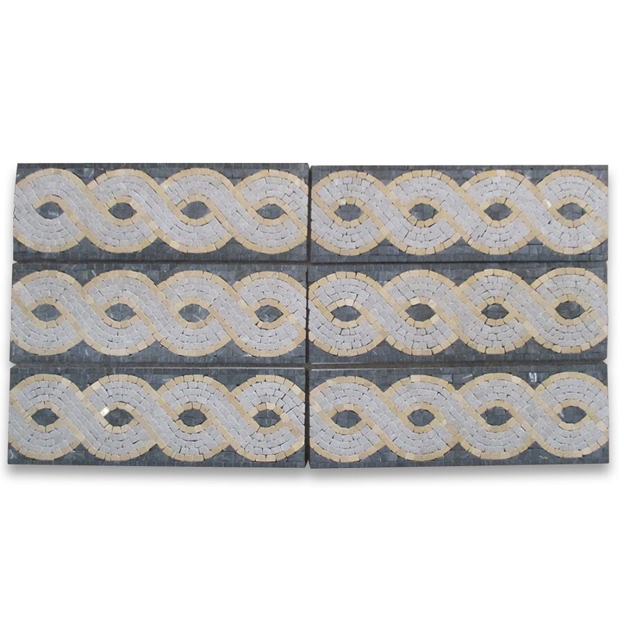B4668T Marble Mosaic Border Listello Accent Tile Wave Nero 4×12 Tumbled