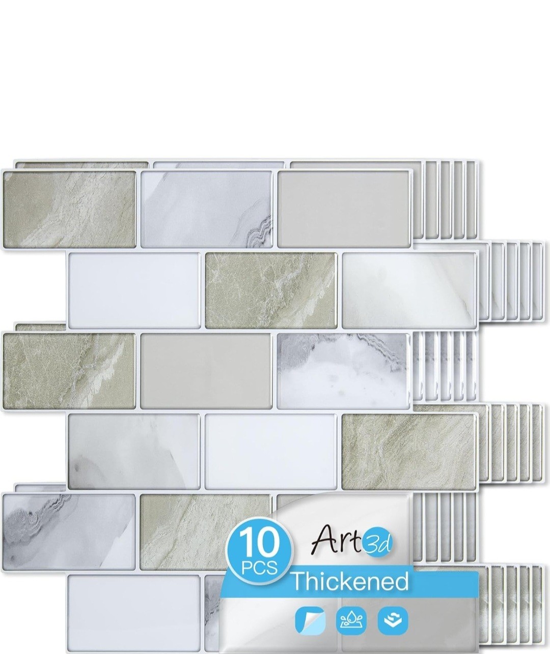 Art3d Peel and Stick Tile Thicker Version 10 Sheets Space Beige & White