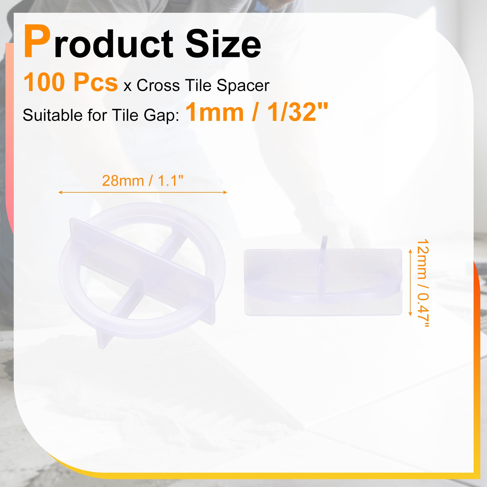 1/32inch (1mm)Cross Removable Tile Spacers, 100 PCS Plastic Leveling Clips,White