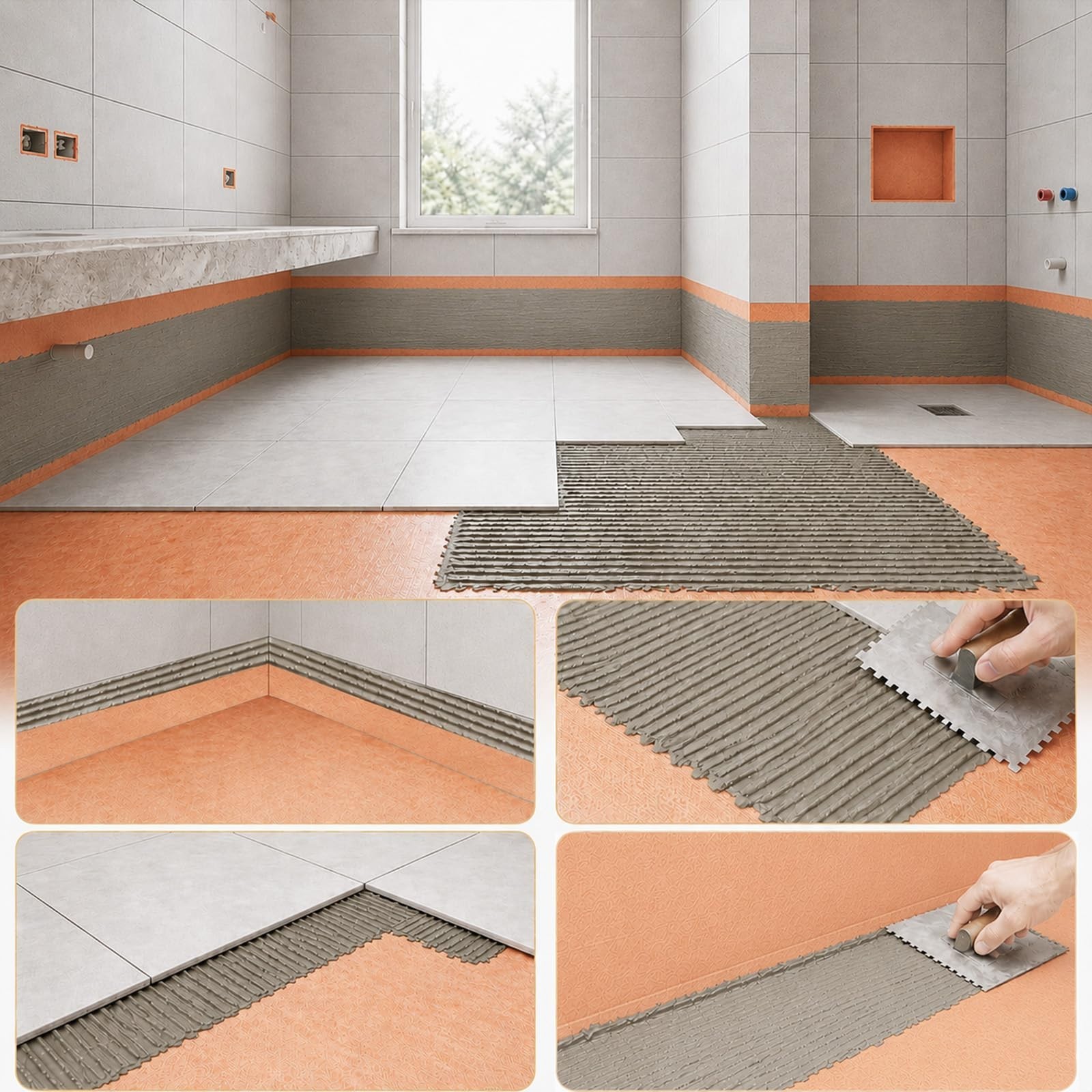 Waterproof Shower Membrane 3.8Ft x 33Ft, 125 Sq Ft, 23.6 Mils Thick Tile Underla