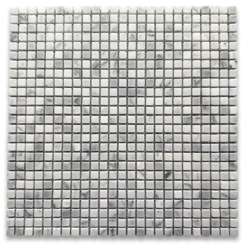 C21XH Carrara White Marble 3/8″ Grid Square Mosaic Tile Honed Bianco Venato