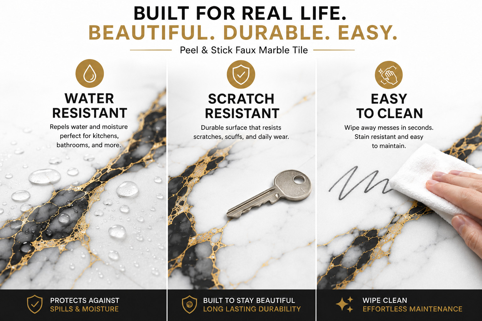 Peel and Stick Backsplash Tiles 20pc 12×24″ Faux Marble Self-Adhesive Wall Tile