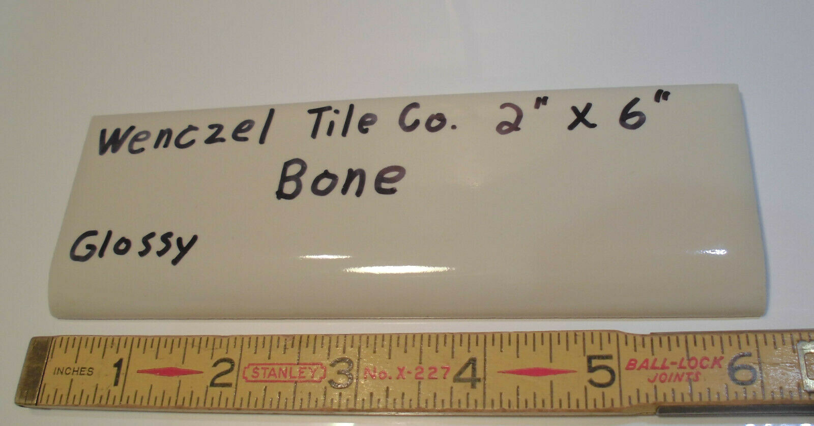 1 pc. Vintage Glossy *Bone* 2” X 6” Bullnose Ceramic Tile by Wenczel Co. NOS