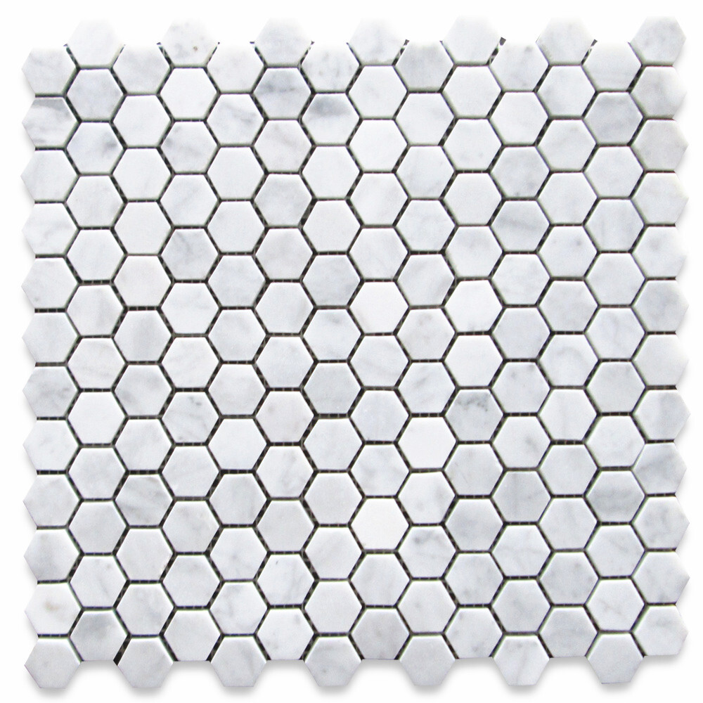 C31XH Carrara Marble 1″ Hexagon Tile Venato White Carrera Mosaic Honed