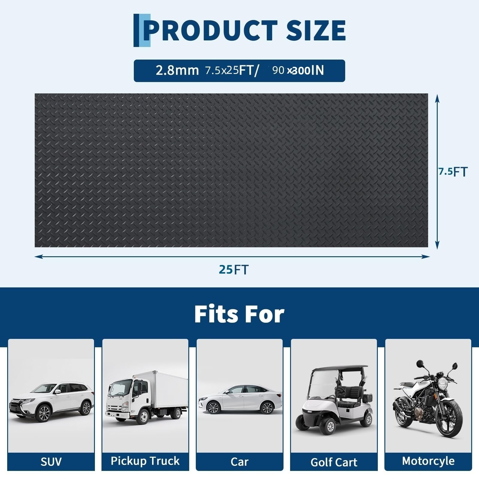 16 – 25 FT Garage Floor Mat,Non-Slip,Diamond Plate Flooring Roll PVC Rubber Mat