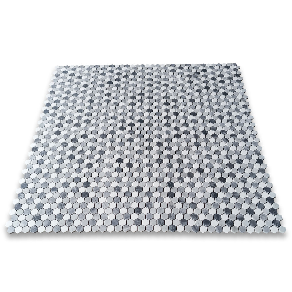 C31A7XH Carrara White Marble Monochrome Hexagon Mosaic Tile Gray White Honed