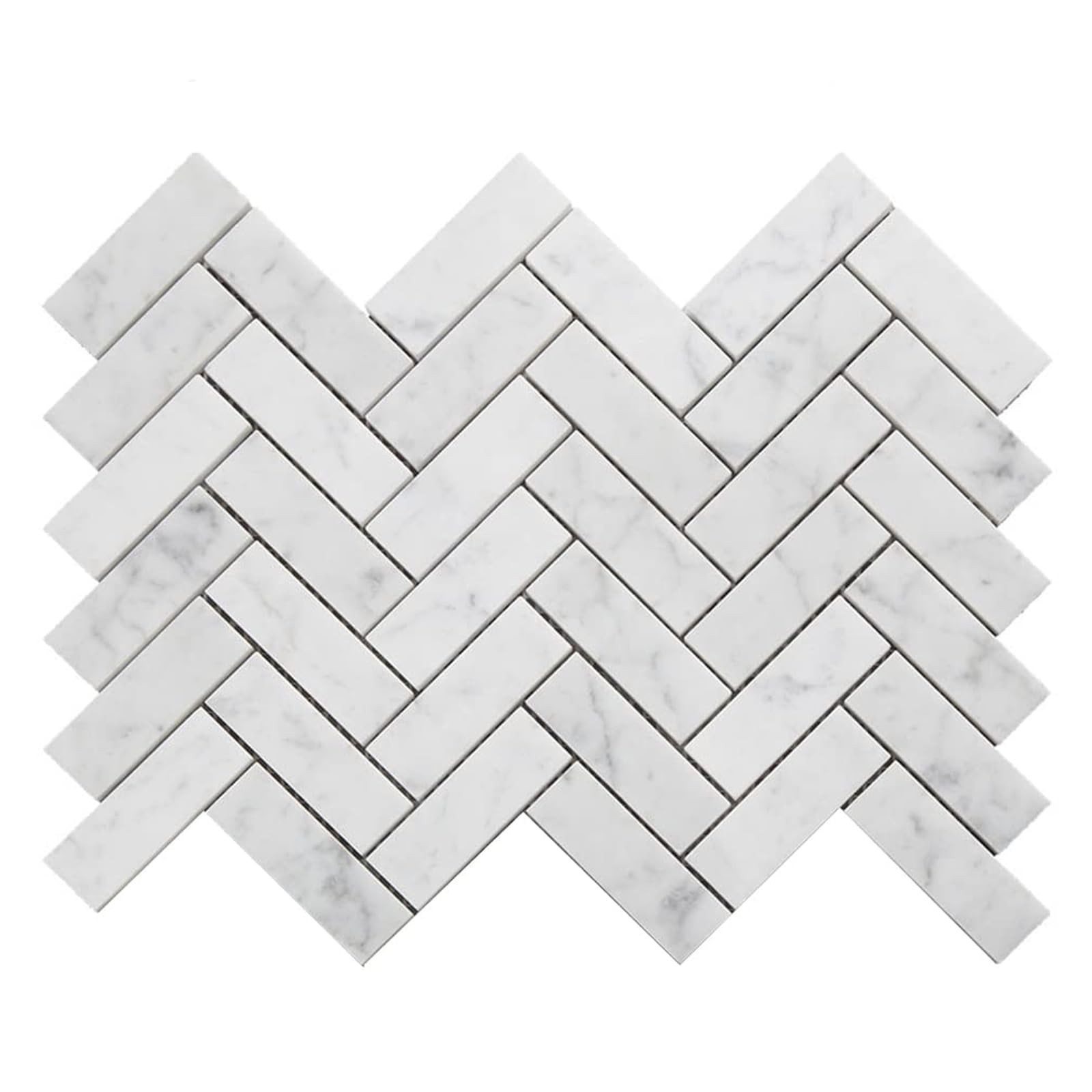 Soulscrafts White Carrara Marble Mosaic Tile, Marble Tile 1×3 Herringbone Pol…