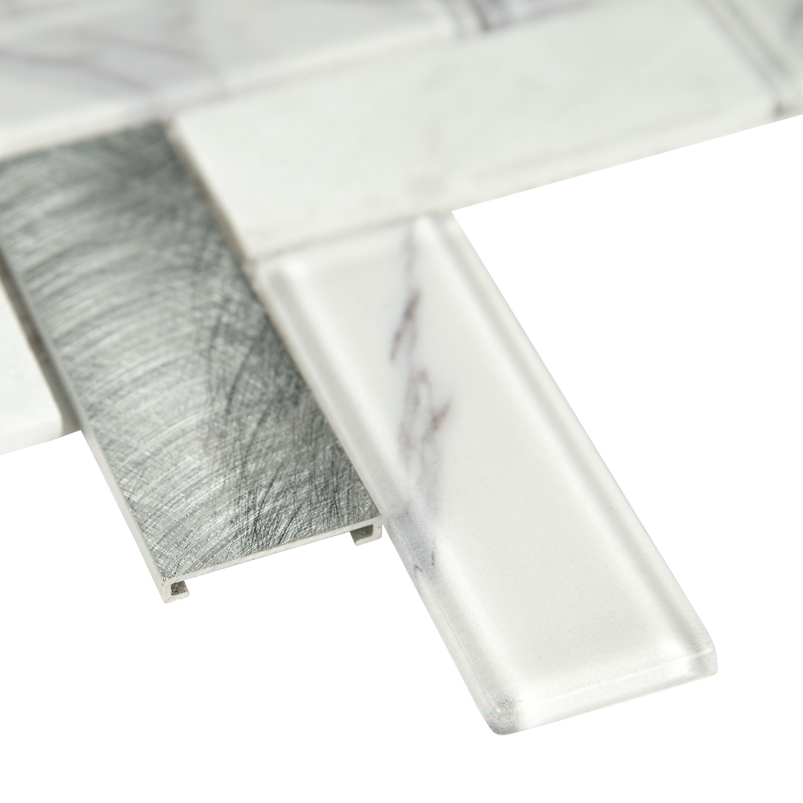 Ackland AKM-SGM-1X3HBX-CA 12″ x 12″ Glass and Metal and Stone – White Etherea