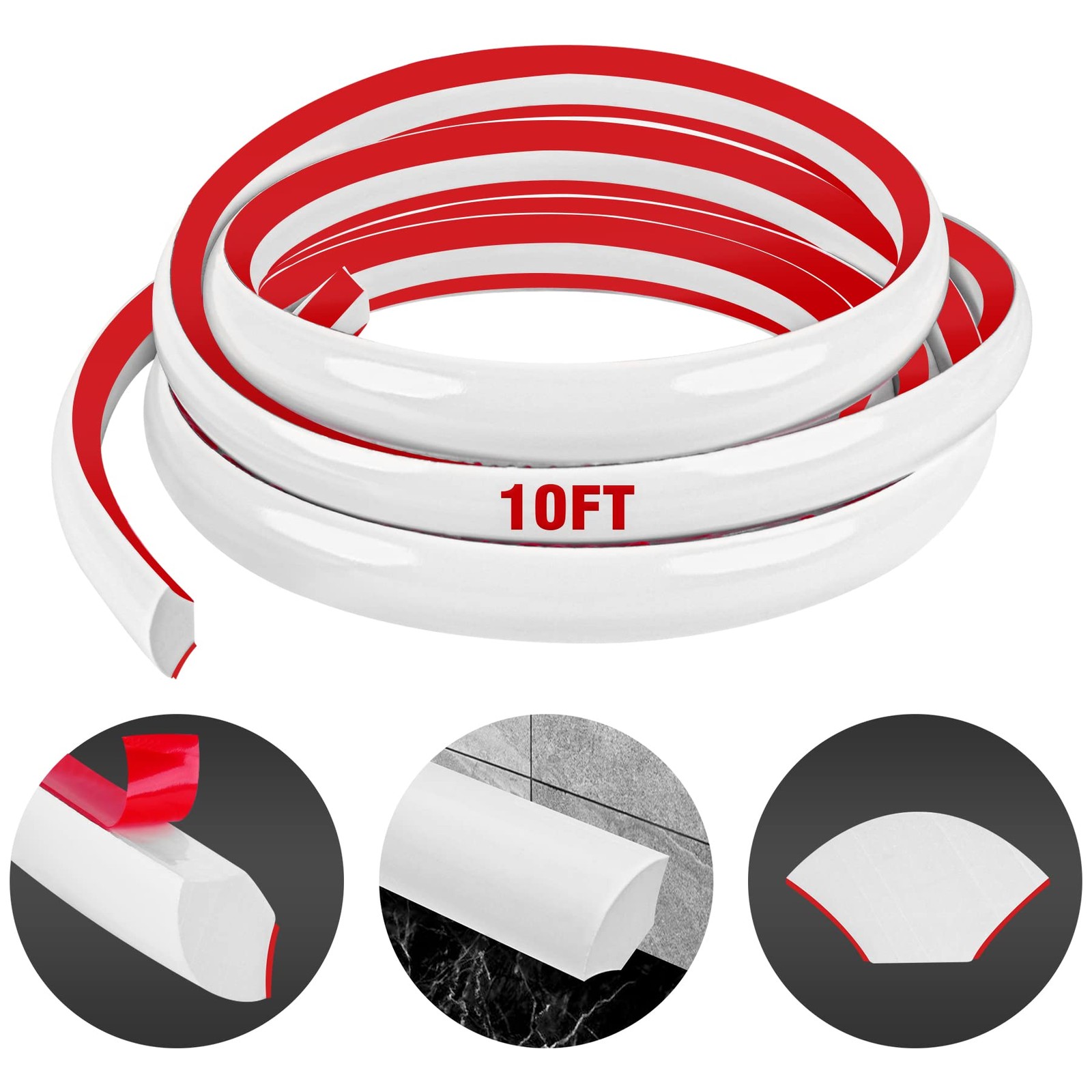 Flexible Self Adhesive Quarter Round Molding Trim Caulk Strip For Corner 10′ 1PC