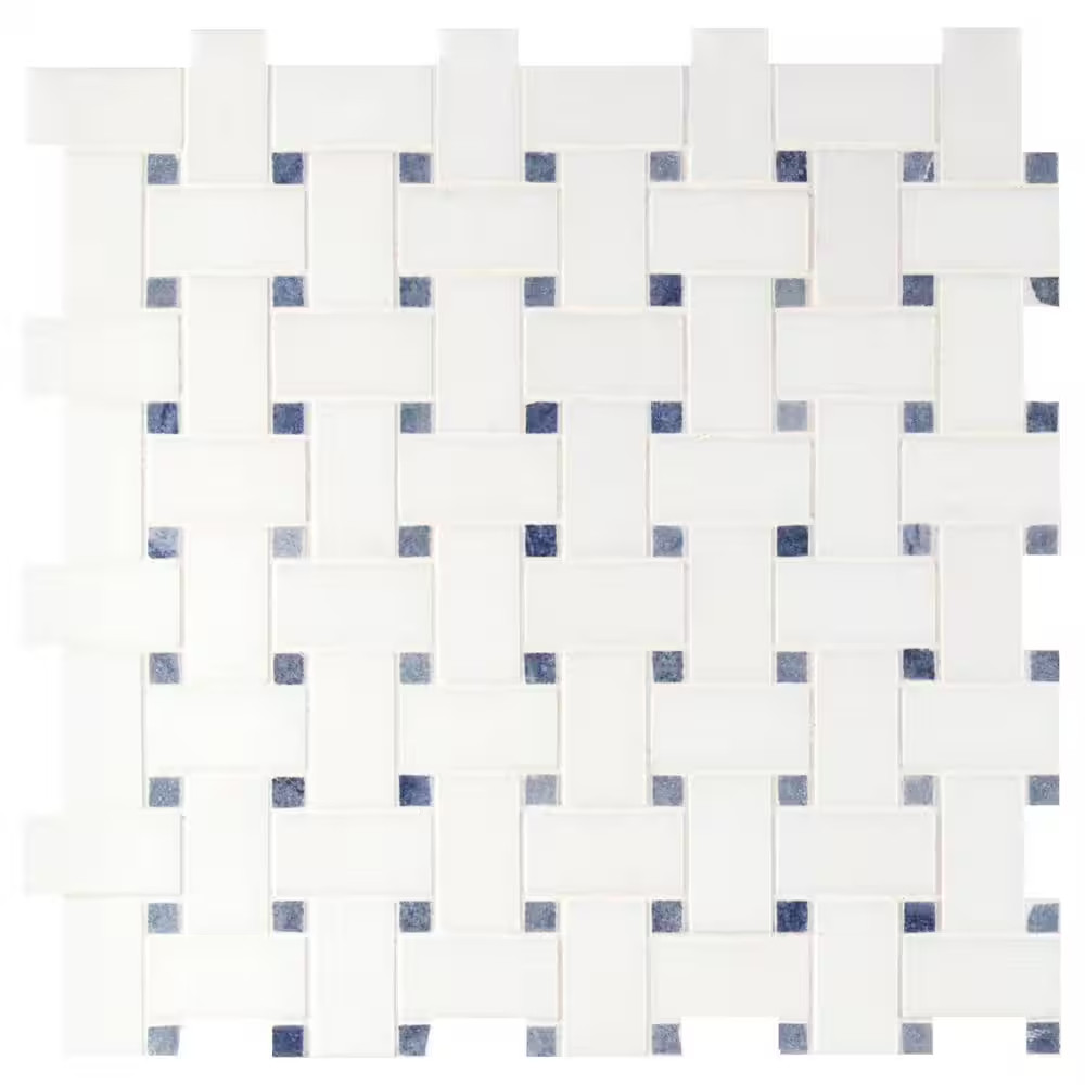 Azula Basketweave 12 In. X 12 In. X 0.38 In. Polished Marble Mesh-Mounted Mosaic