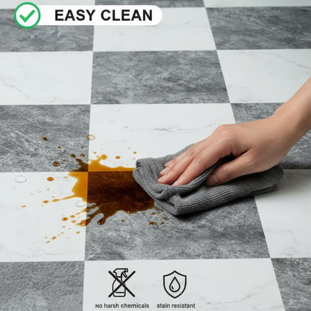 Auxua Checkered Peel And Stick Vinyl Flooring Roll 15.7″x 236″ Matte Finish