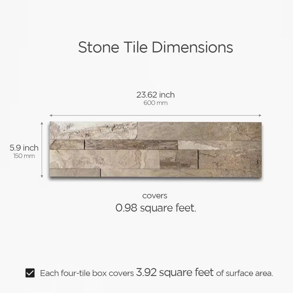 12-Sheets Brown 24 In. X 6 In. Peel, Stick Self-Adhesive Decorative 3D Stone Til