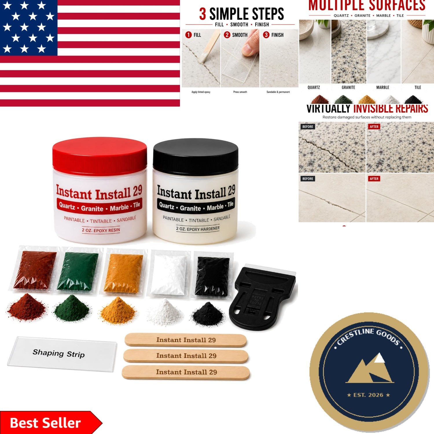 4 oz II29 Stone Kit – Durable Epoxy with EZ-Tint Colors for All Countertops