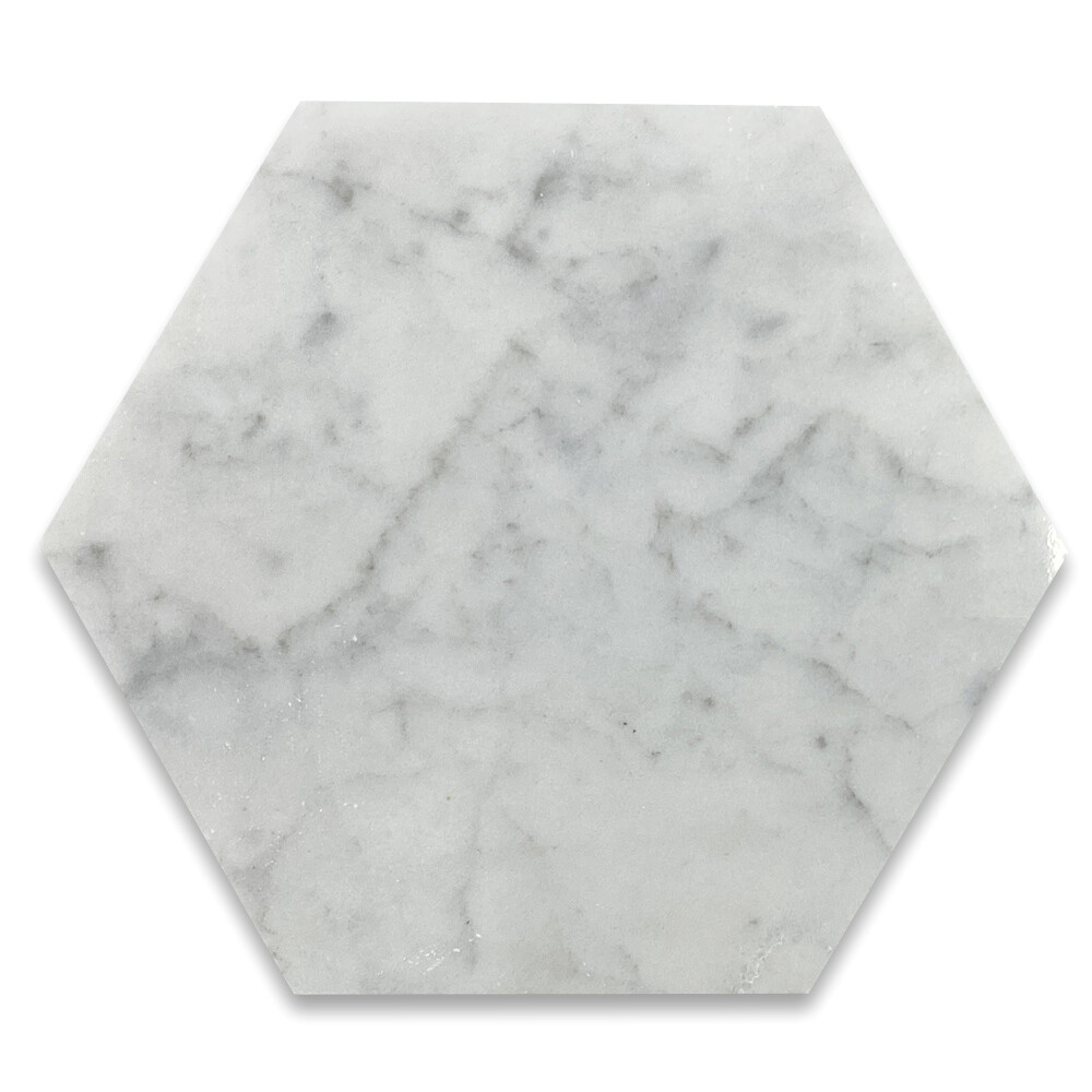 C36P 6″ Hexagon Carrara Italian Marble Venato Carrera White Tile Polished