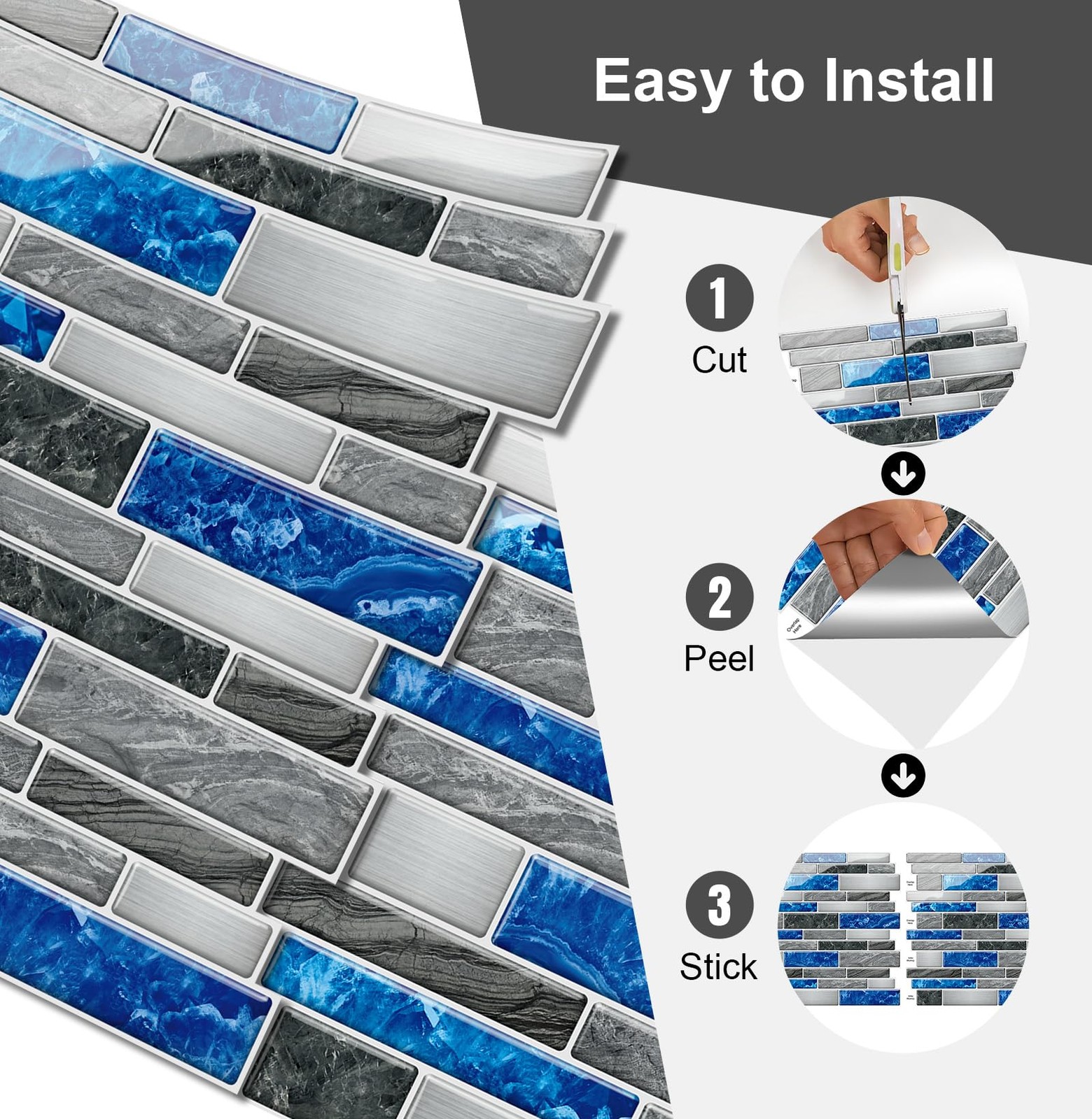 10 Sheets Peel and Stick Backsplash, Peel and Stick Tiles, Marble Look Wall T…