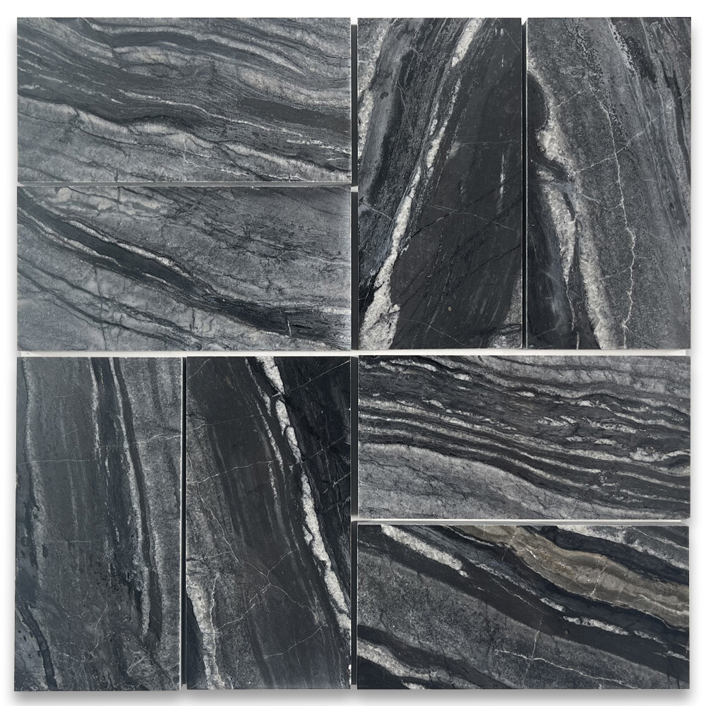 X41P Silver Wave Black Forest Marble 3×6 Subway Tile Polished