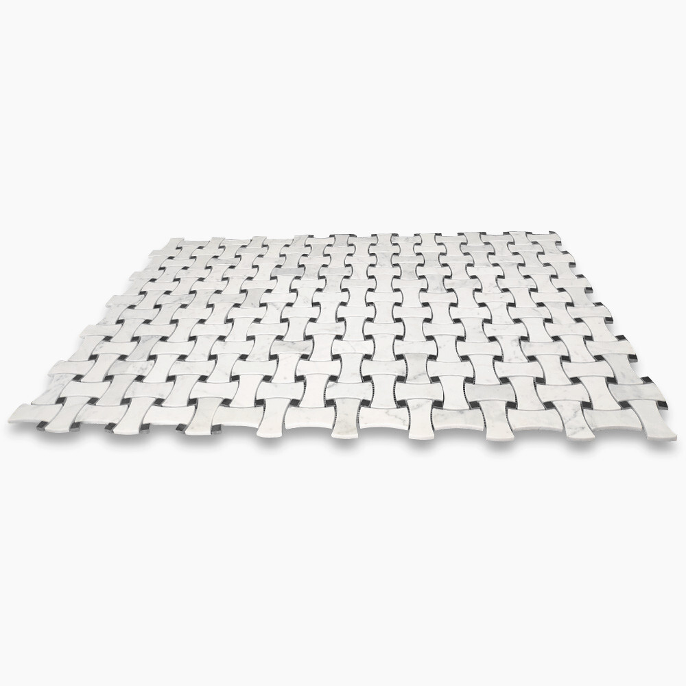 C67L1XH Carrara Venato Marble Big DogBone Basketweave Mosaic Tile Honed