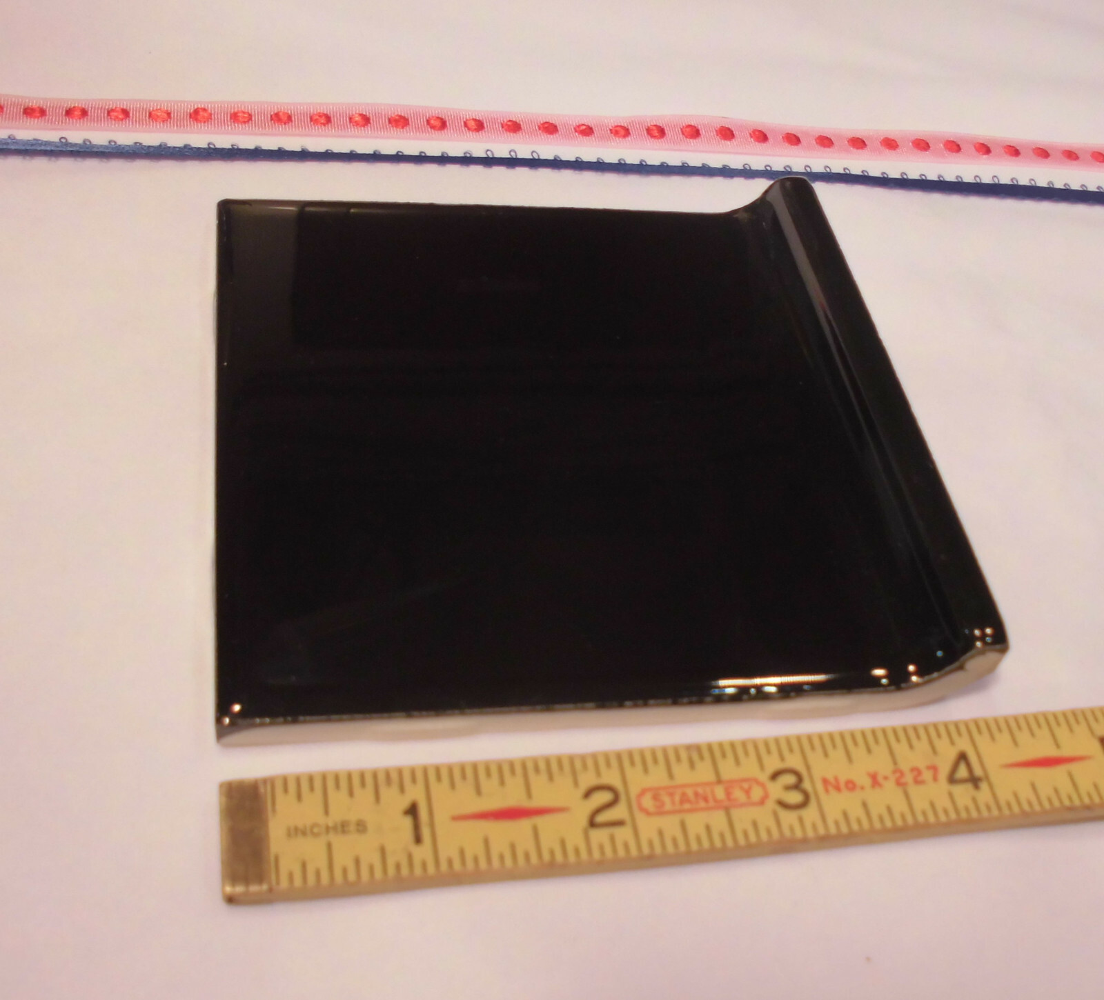 1 pc. *Glossy Black* stack-on base/cove Ceramic Tile; 4-1/4″ X 4-1/4″ NEW STOCK