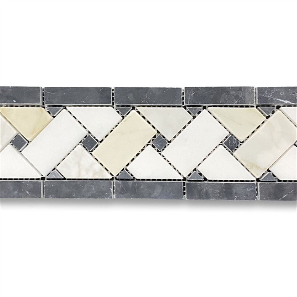 G651BXH Calacatta Gold Calcutta Marble 4×12 Basketweave Mosaic Border Honed