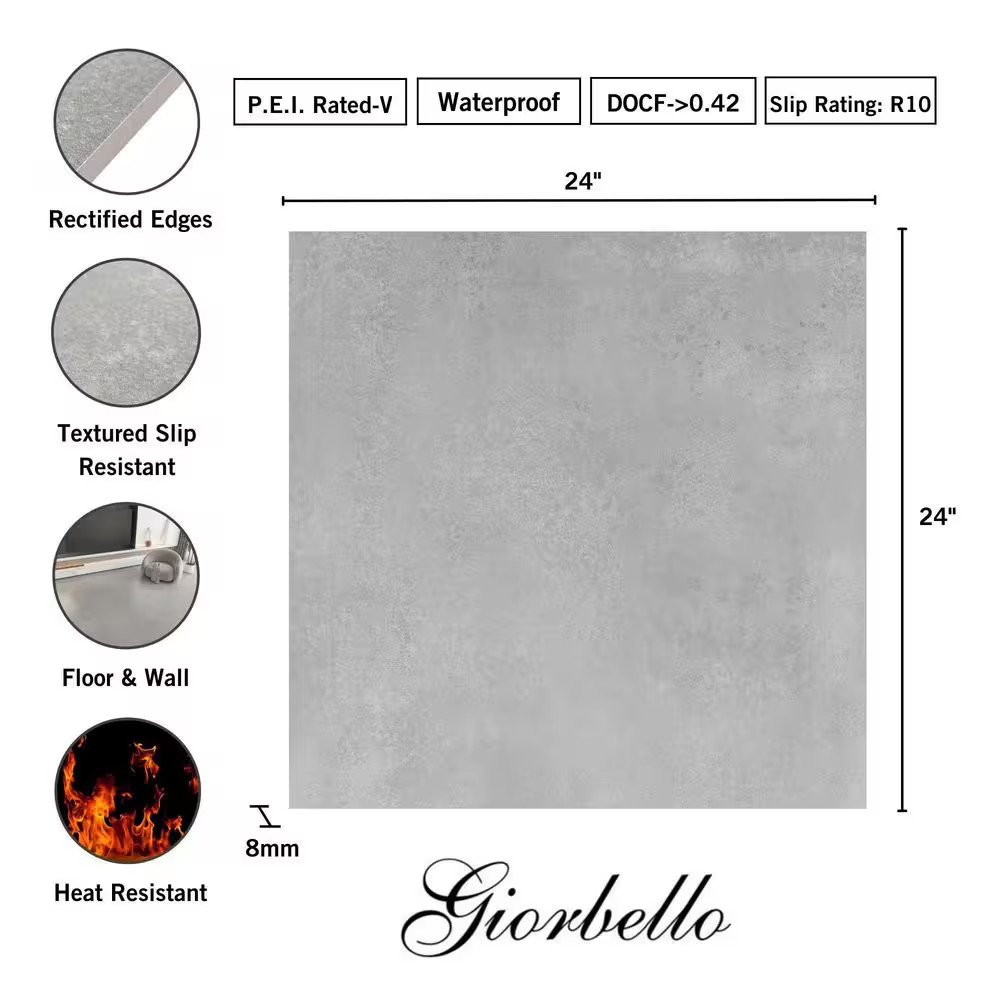 Italian Melange Nordic Gray 24 In. X 24 In. Matte Stone Look Porcelain Floor and