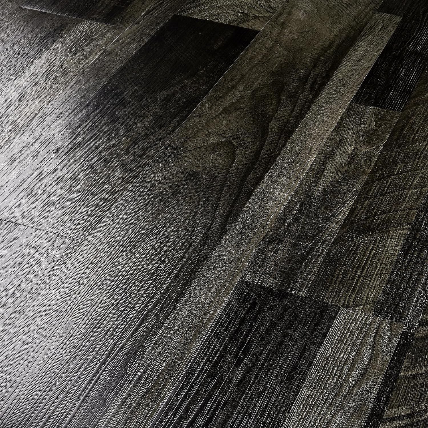 Retro Black Peel and Stick Floor Tile 12×12 4-Tiles Luxury Vinyl Plank