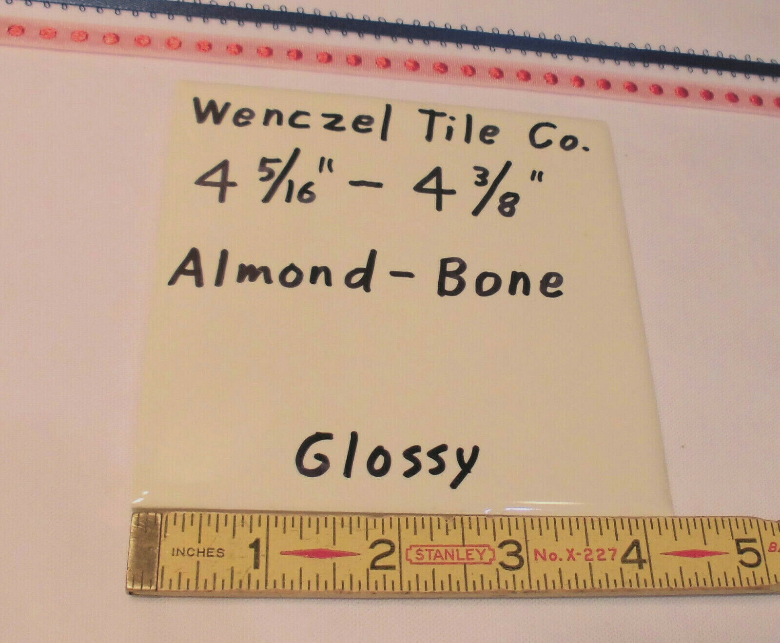 1 pc. *Almond – Bone* Glossy Ceramic Tile by Wenczel Tile Co. 4-5/16″- 4-3/8″