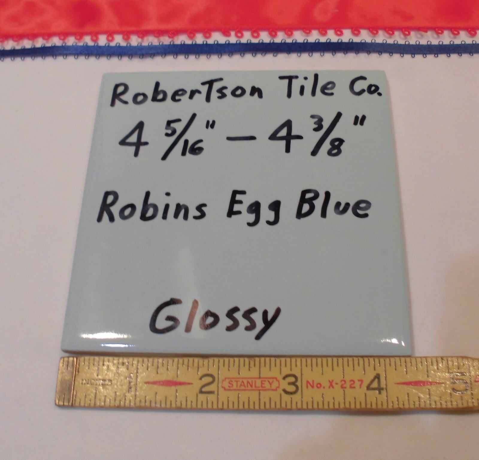 1 pc. Vintage Ceramic Tile *Robins Egg Blue* 4-5/16″- 4-3/8″ Robertson Co. NOS
