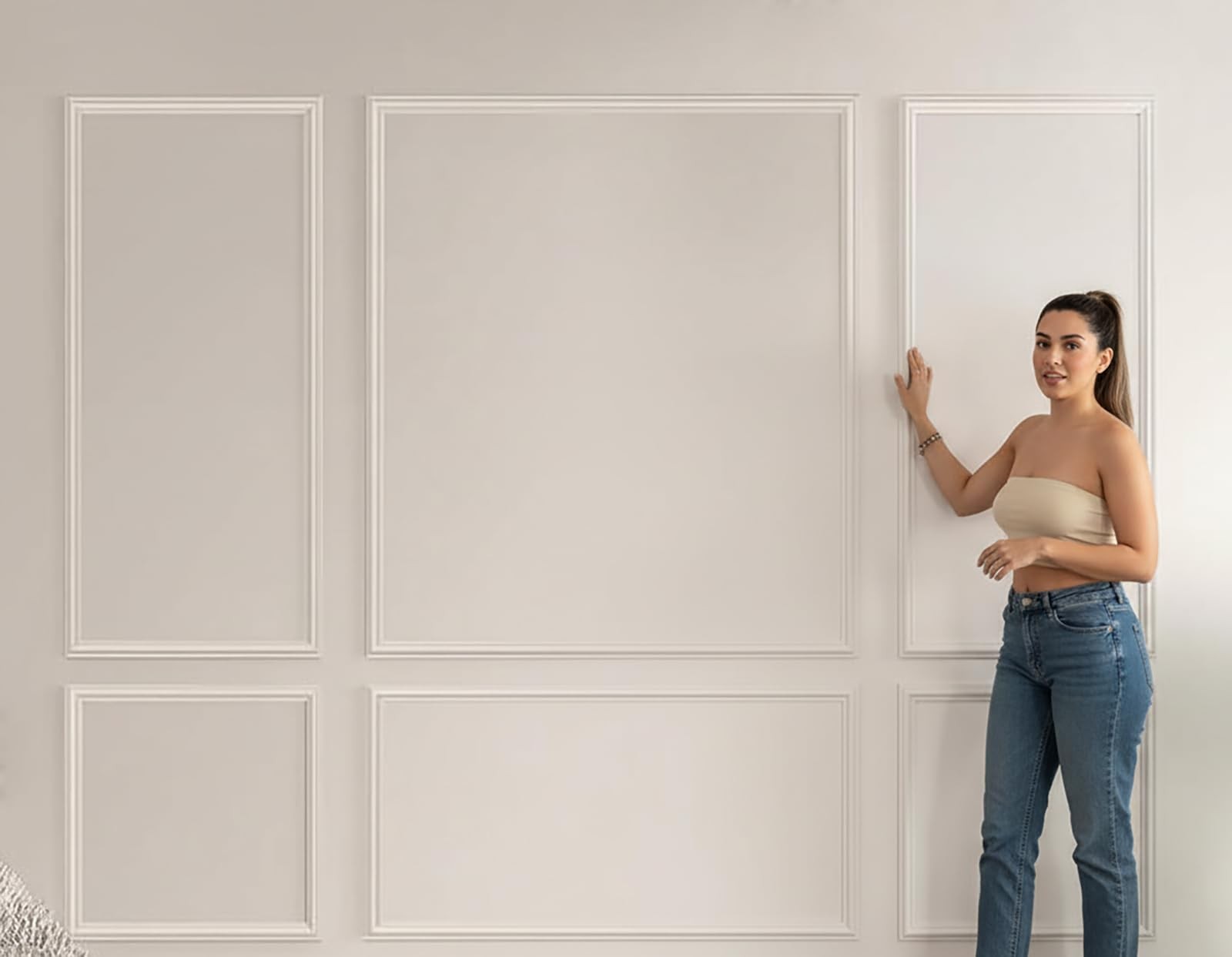 Wall Molding Kit Wainscoting Trim Self Adhesive Accent Panel Set of 6 Pcs
