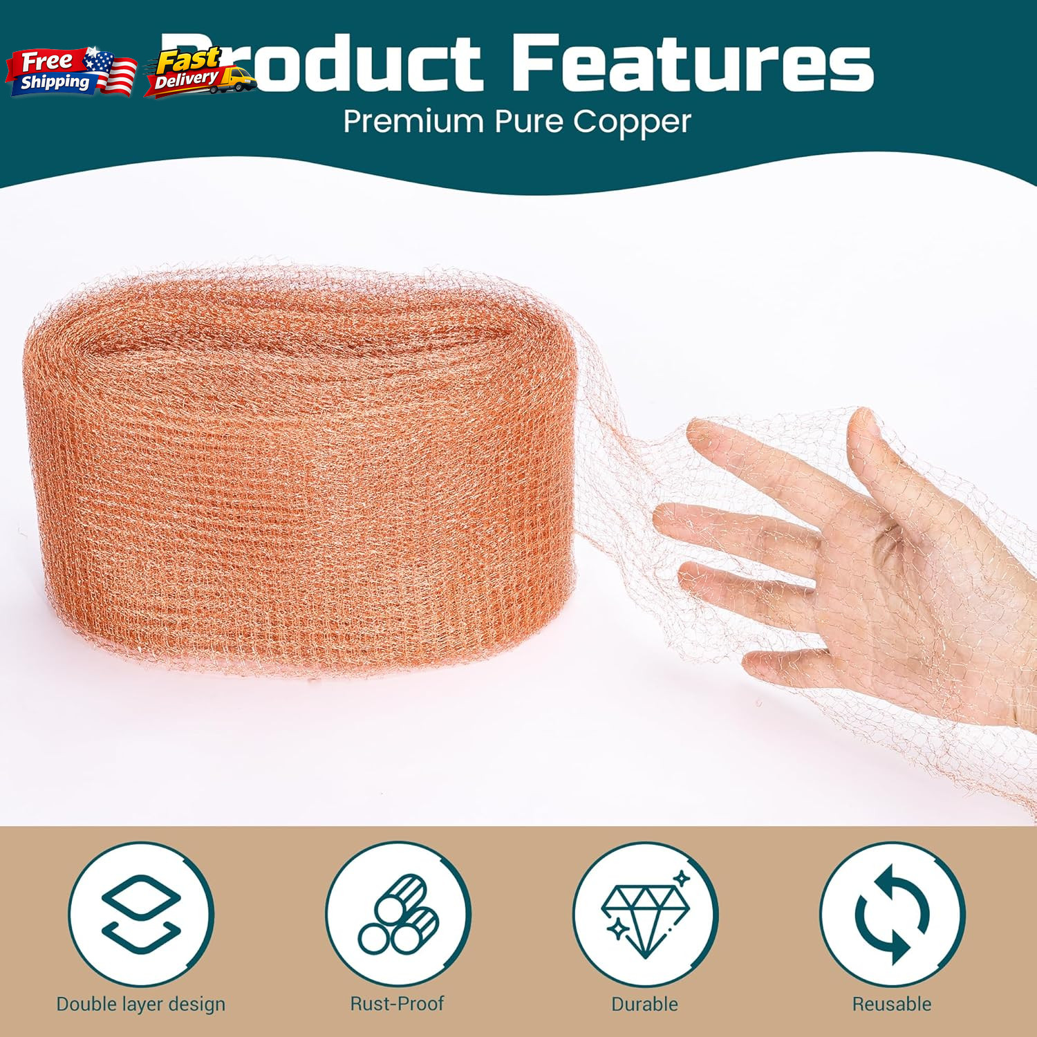 4in x 30ft Pure Copper Mesh Roll for Rodent Control Rustproof Slug Blocker