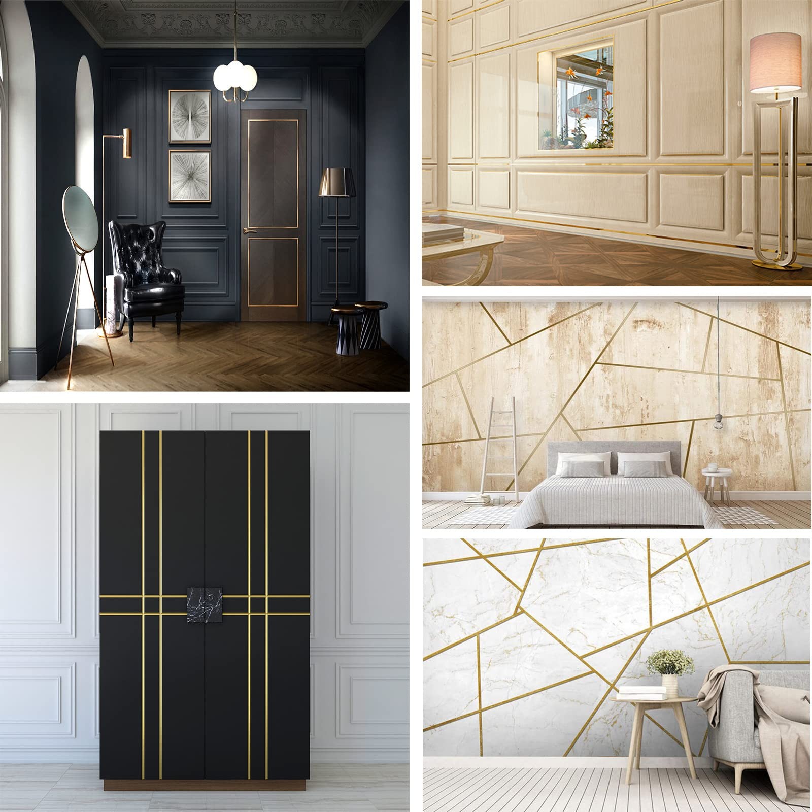 Metalized Gold Wall Trim Molding Stainless Steel Peel Stick Flexible Metal Trim