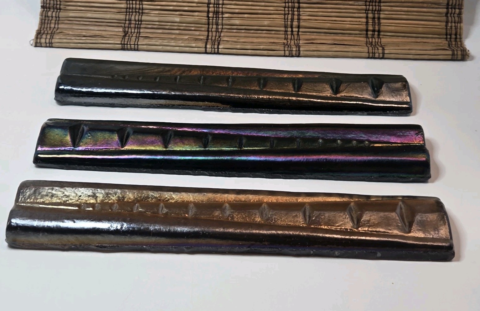 Oceanside Glass Tiles (6) Iridescent Vanishing Point Liner Crafting/Glasswork