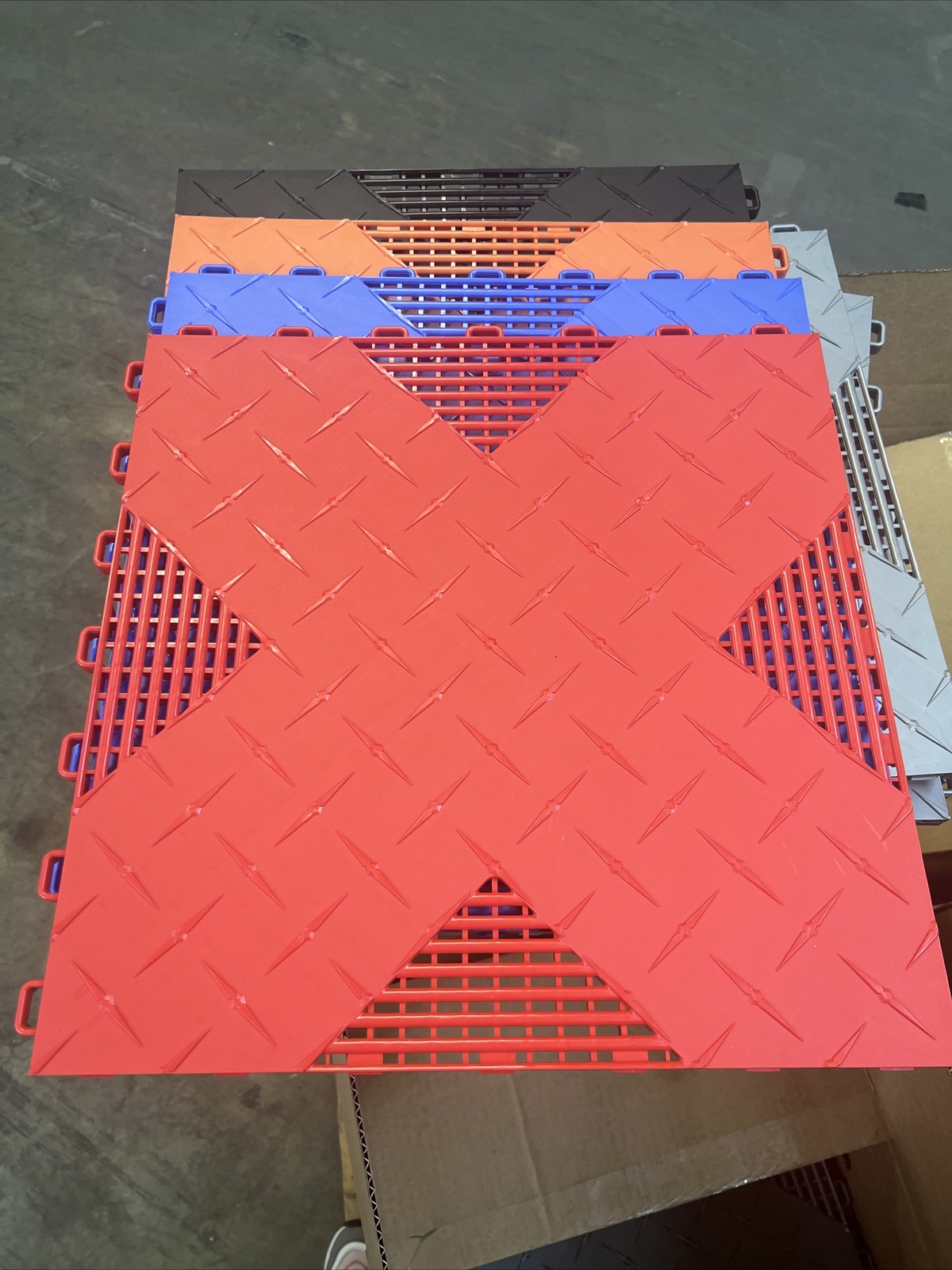 Red … HYBRID-X garage floor tiles. 50 square feet 17” X 17” MADE IN USA