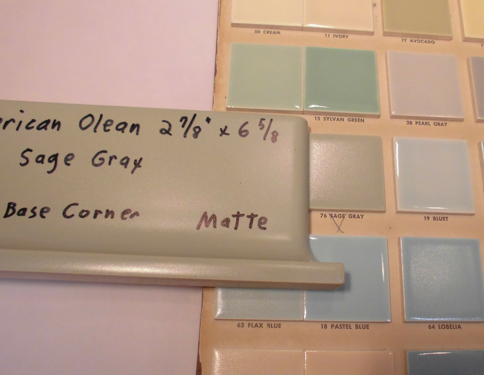 1 pcs. *Sage Gray* Finish Corner Flat Top cove/base Ceramic Tile 3″ X 6″ A.O.