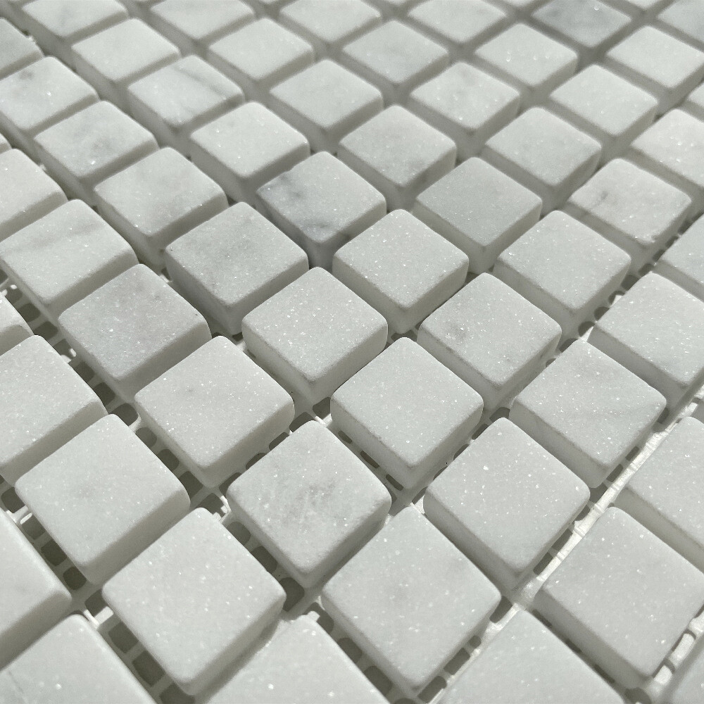 C22XT Tumbled Carrara White Marble 5/8×5/8 Square NonSlip Shower Floor Tile