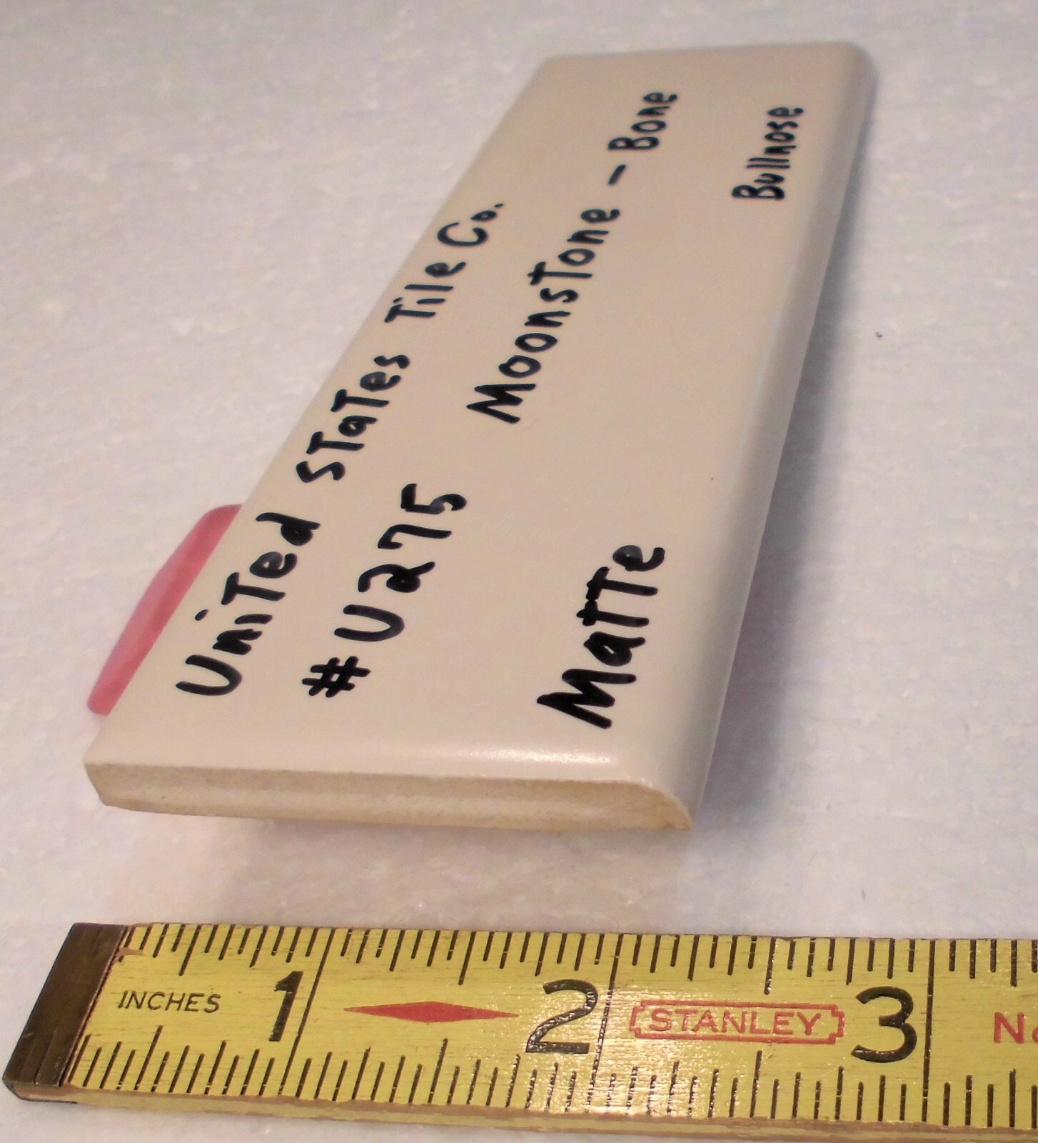 1 pc. Matte Bone: Bullnose Surface Flat Ceramic Tile #U-275 Moonstone, Made USA